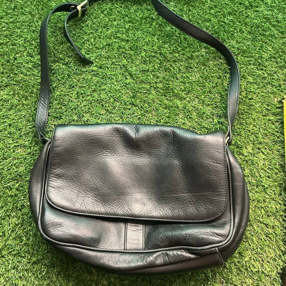 Partners Mervyns Black Genuine Leather Organizer Shoulder Bag Adjustable Strap